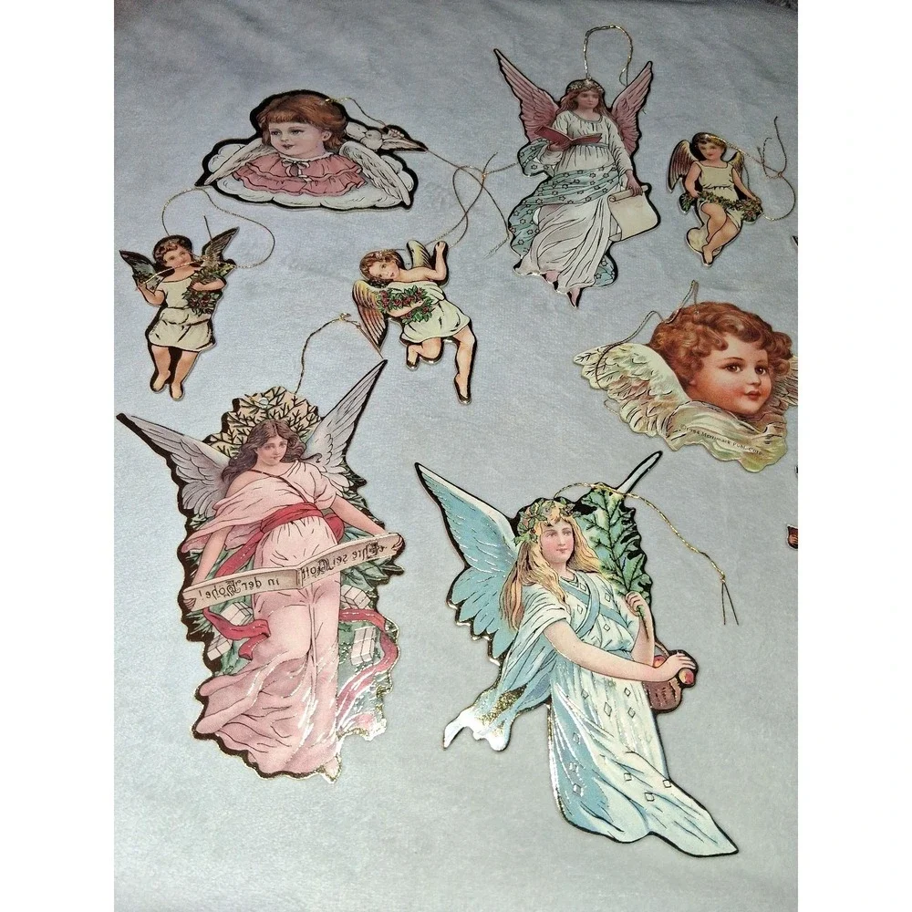 Vintage 1984 Merrimack Victorian Angel Christmas Ornaments Lot of 10 Embossed Di